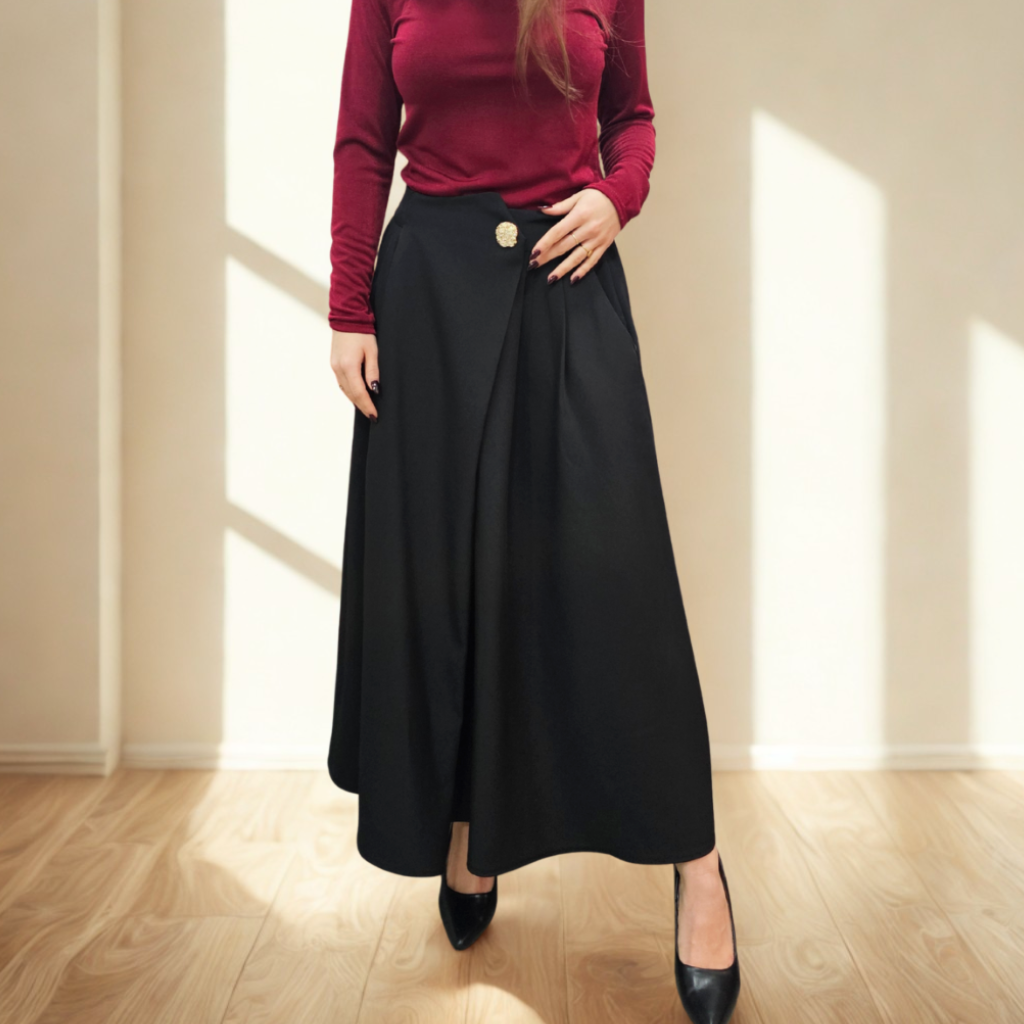 Dlouhá áčková sukně MARIZA černá4